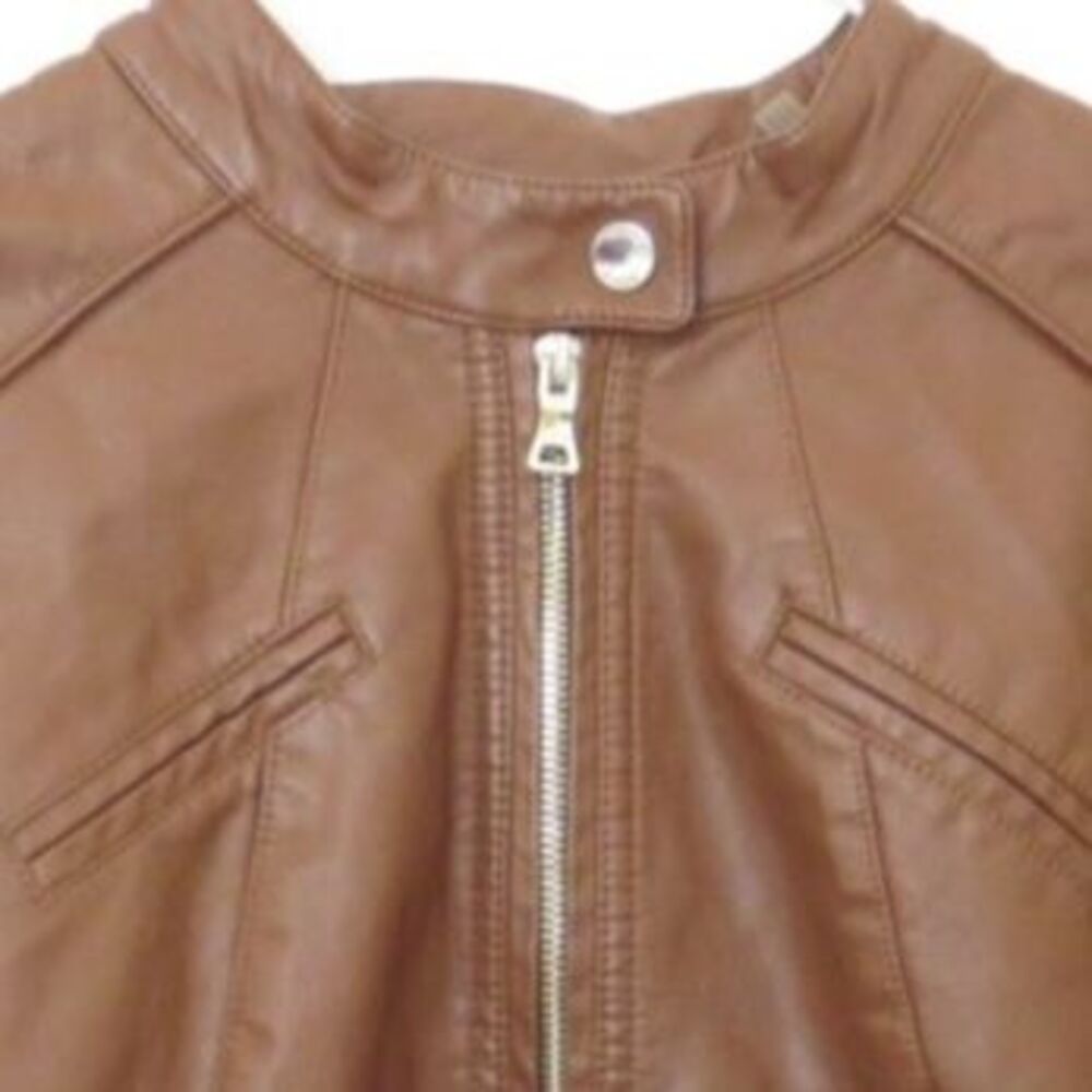 Guess Women's Faux Leather Moto Racer Jacket Brown EUC - Picture 9 of 9